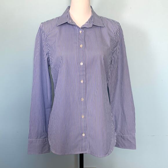 J. Crew Stretch Perfect Button Down Shirt in French Blue Classic Stripes Size M - Picture 6 of 8
